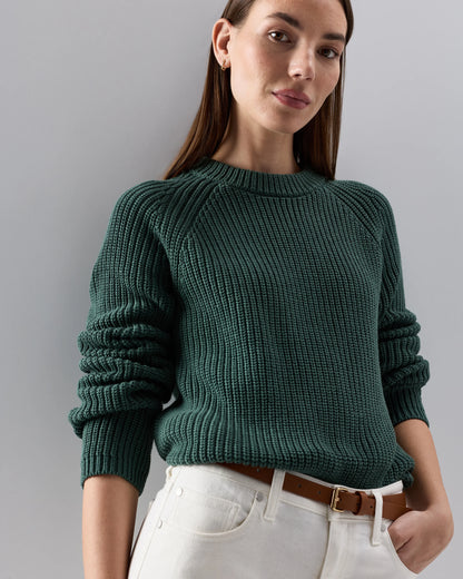 100% Organic Cotton Fisherman Crew Sweater - XS / Sapphire Blue