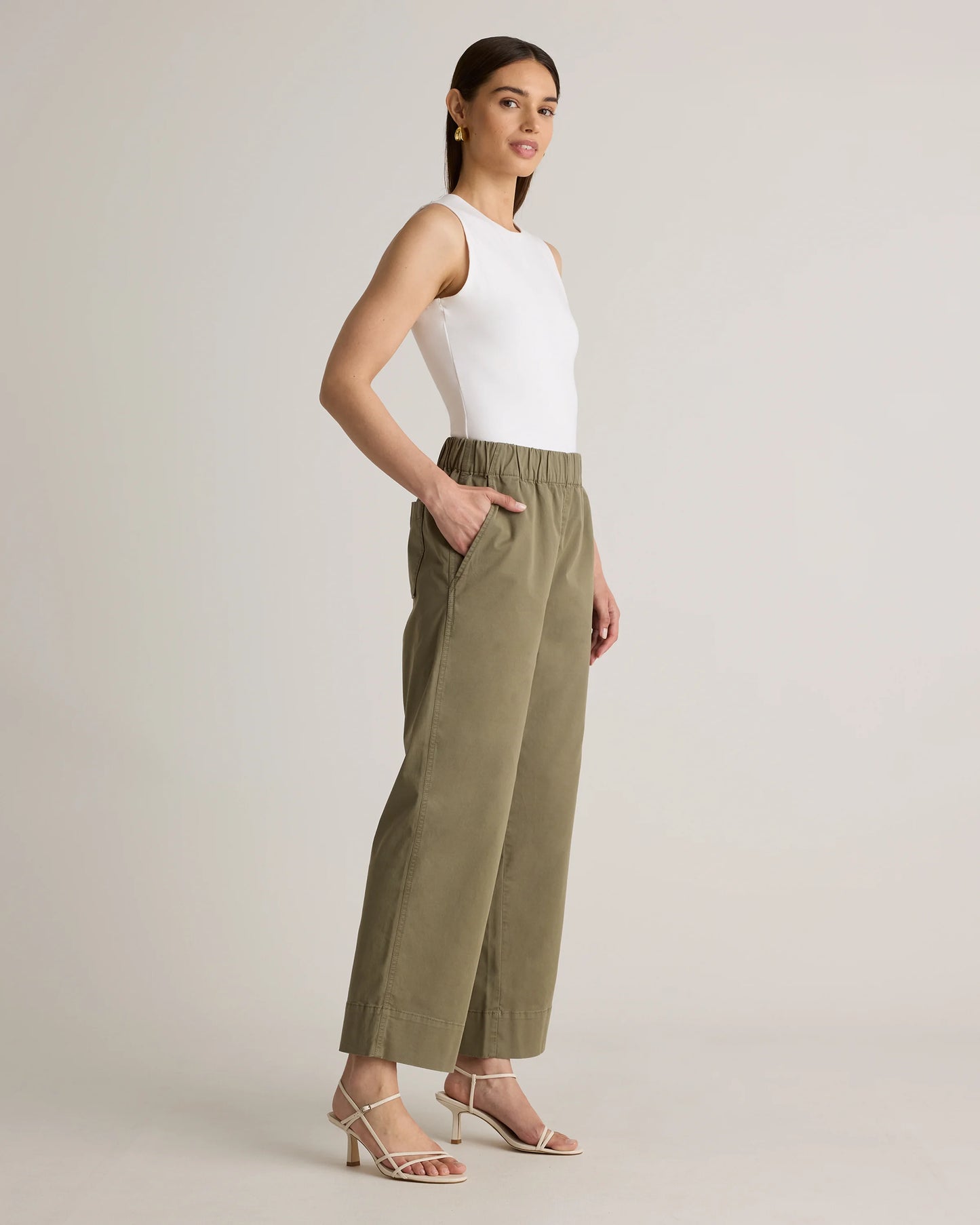 Organic Stretch Cotton Wide Leg Chino Pants - 0 / Olive
