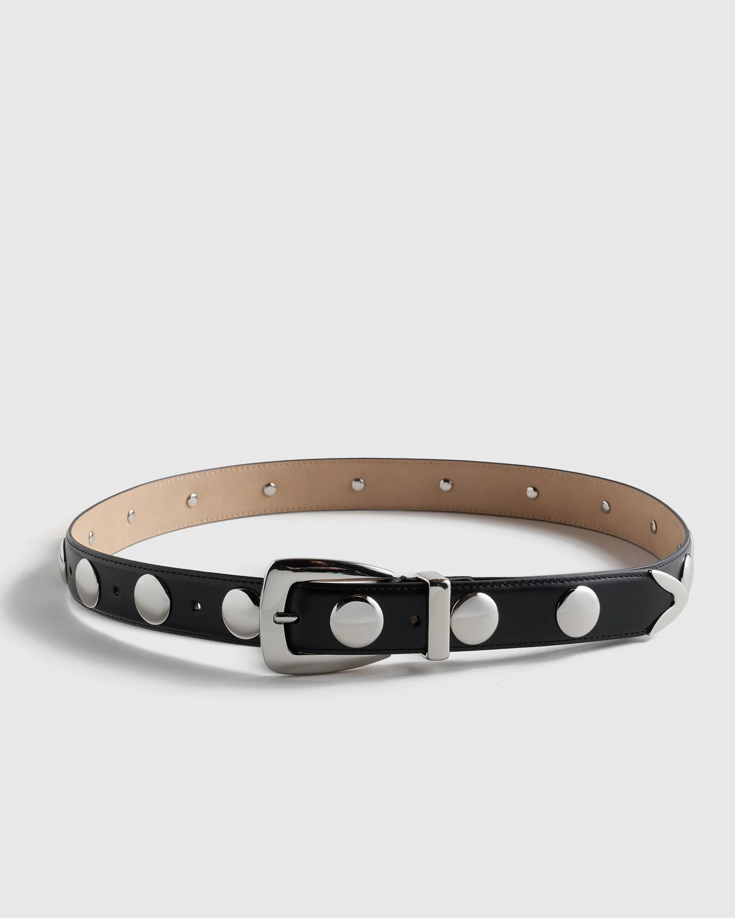 Alyssa European Leather Studded Belt - XS / Black/Silver