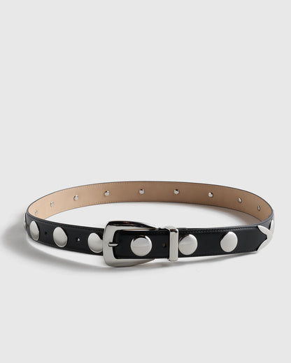 Alyssa European Leather Studded Belt - XS / Black/Silver