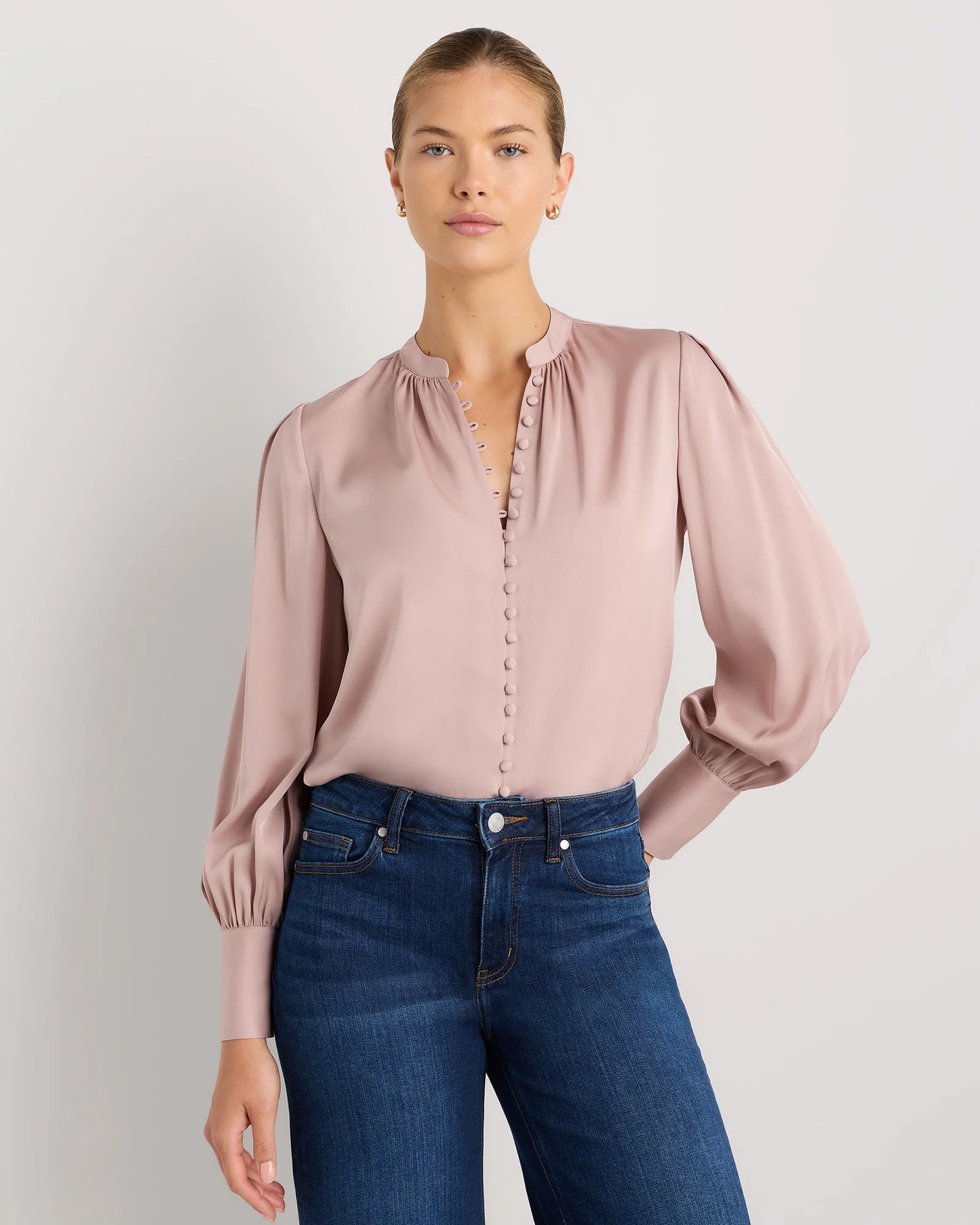 Washable Stretch Silk Peasant Blouse - XS / Ivory
