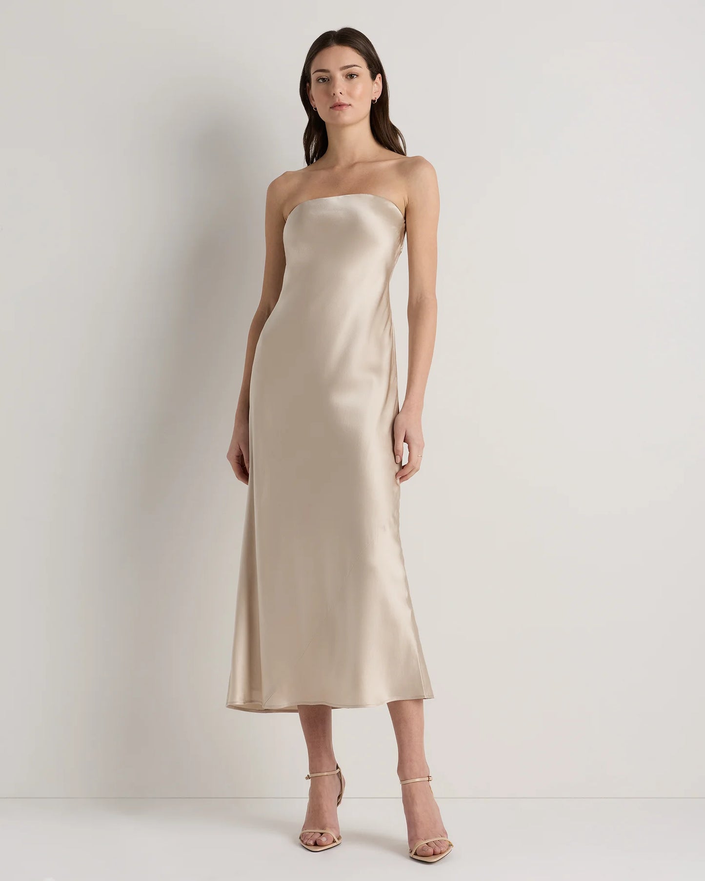 100% Washable Silk Strapless Midi Dress - XS / Hot Fudge