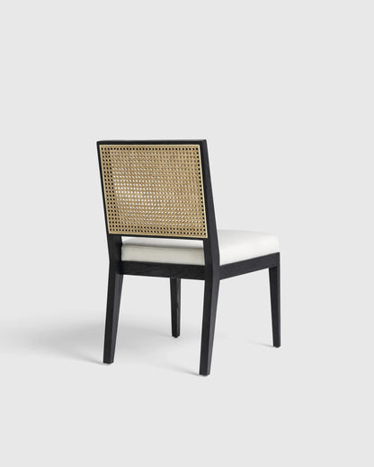 Solid Oak and Cane Dining Chair (Set of 2) - Set of 2 / Black/Natural