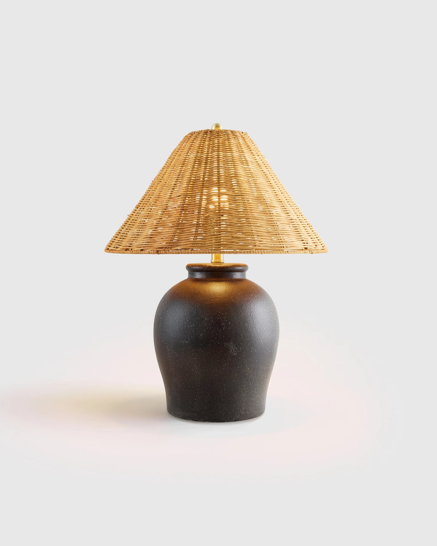 Artisan Ceramic Table Lamp with Rattan Shade - One Size / Black