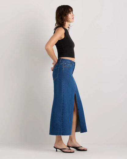 Stretch Denim 5-Pocket Midi Skirt - 24 / Obsidian Blue