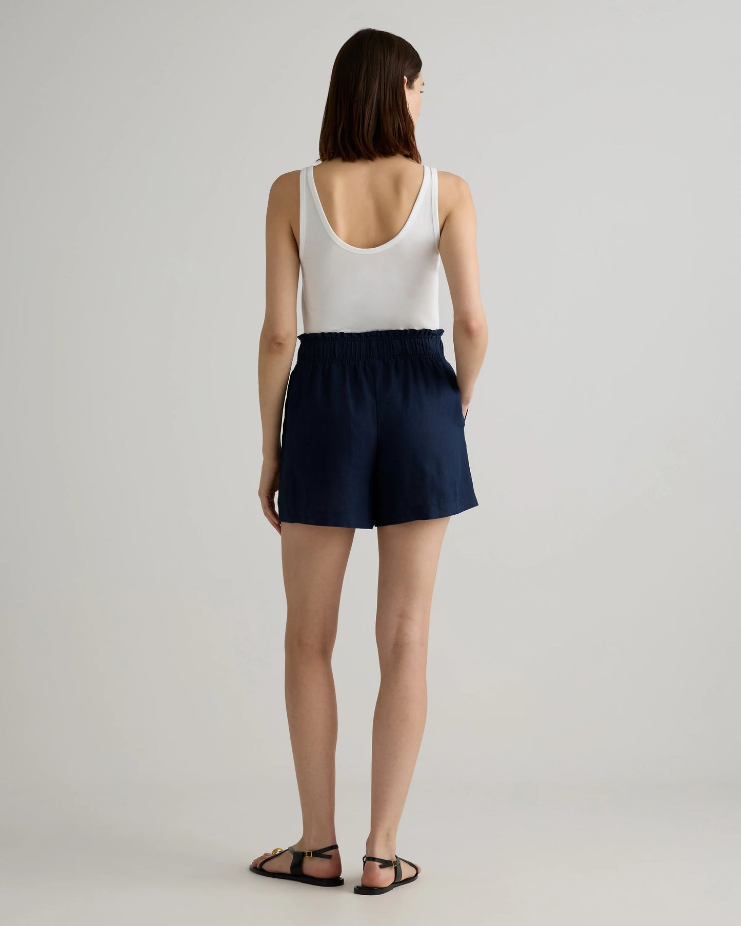 100% European Linen High Waisted Shorts - XS / Sky Blue Mariner Stripe