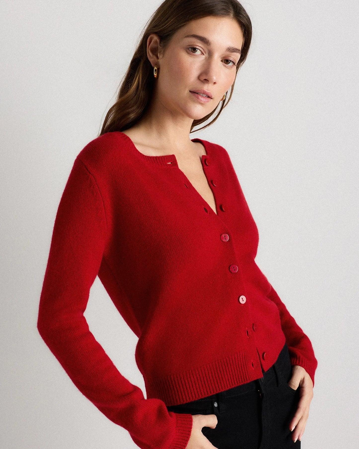 Mongolian Cashmere Cropped Crew Cardigan - XS / Heather Vintage Pink / Brown Variegated Stripe