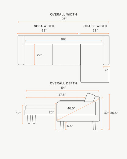 Atlas Midcentury Chaise Sectional in Performance Chenille Linen Blend - 106" Right Arm / Sorrell