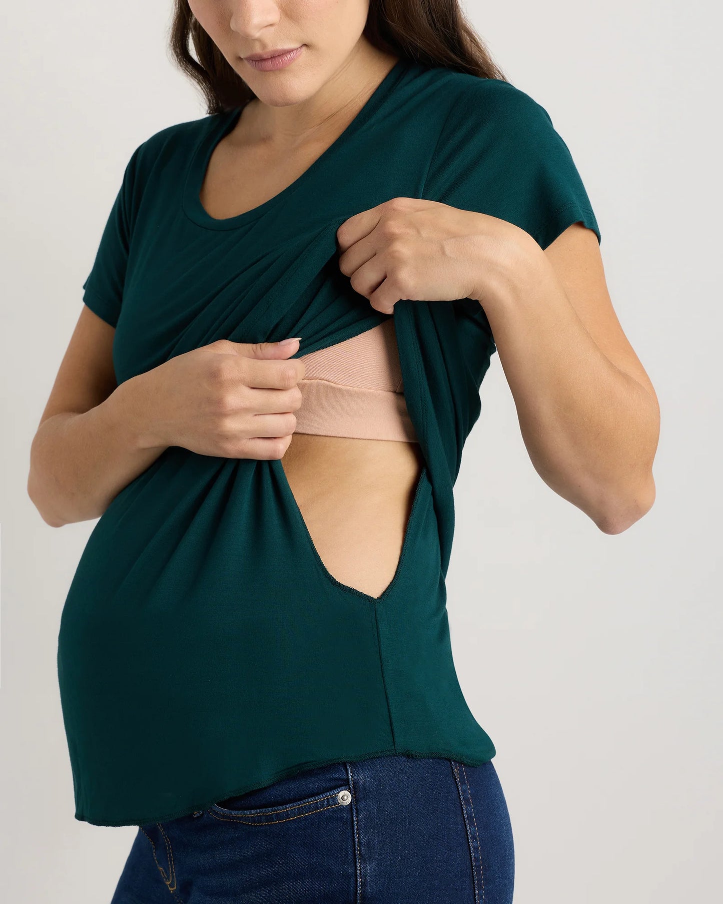 Bamboo Jersey Nursing Scoop Neck Tee - XS / Nocturnal Green