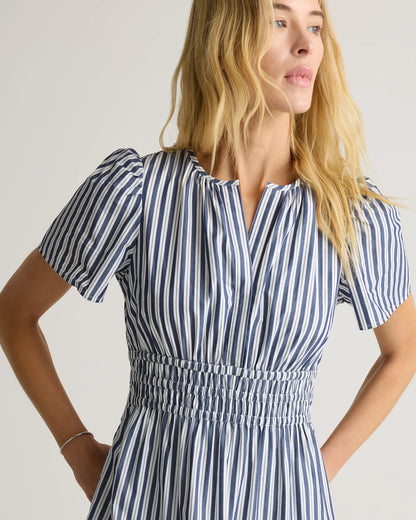 100% Organic Cotton Poplin Tiered Maxi Dress - XS / Riviera Blue Heirloom Floral