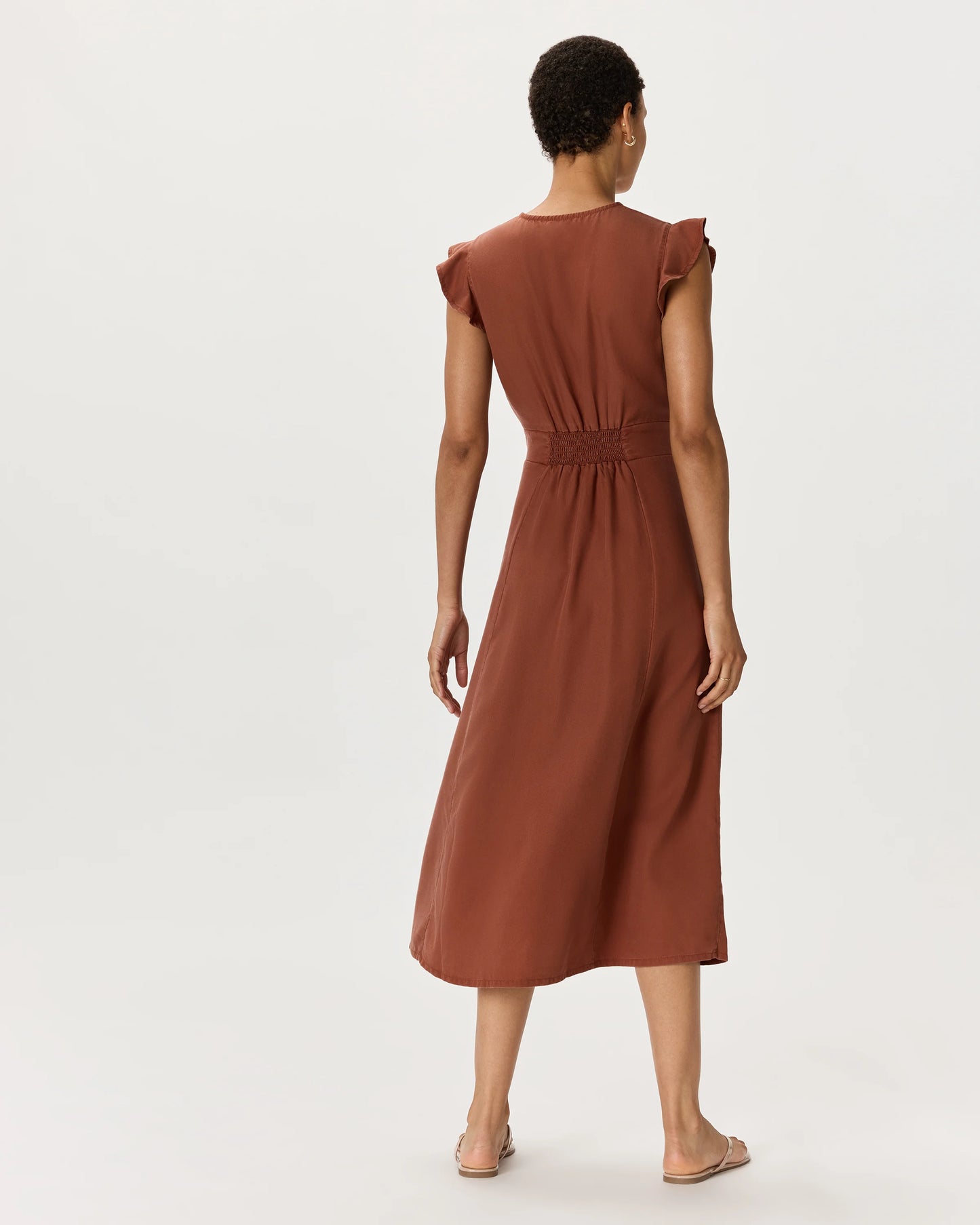 Vintage Wash Tencel Button Front Midi Dress - XS / Olive