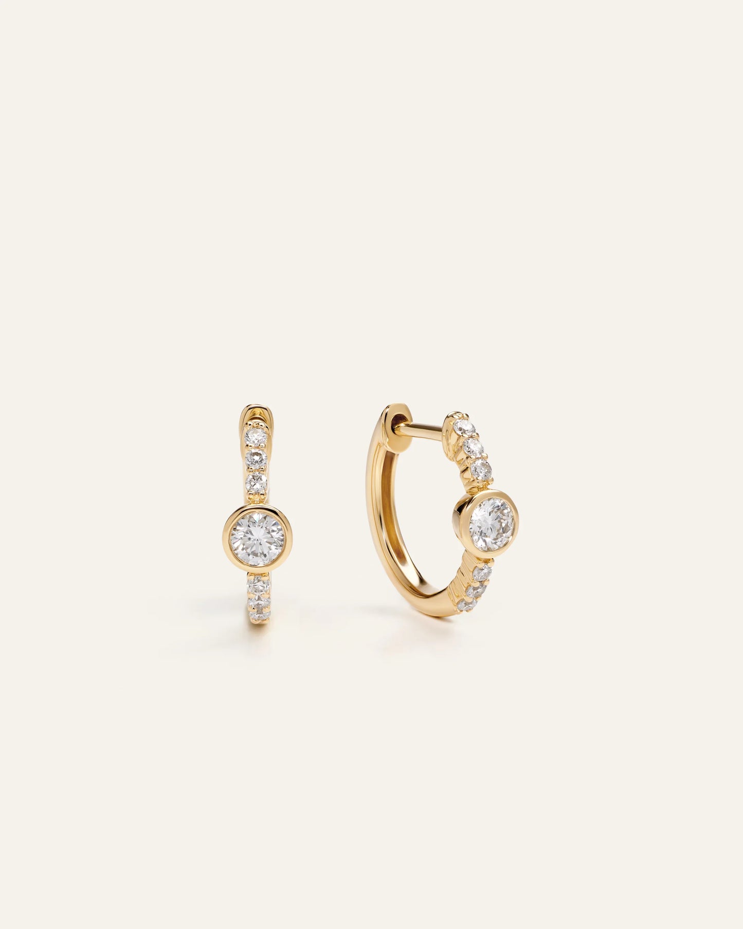 14K Gold Lab Grown Diamond Bezel Pave Tiny Huggies - One Size / Yellow Gold