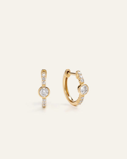14K Gold Lab Grown Diamond Bezel Pave Tiny Huggies - One Size / Yellow Gold