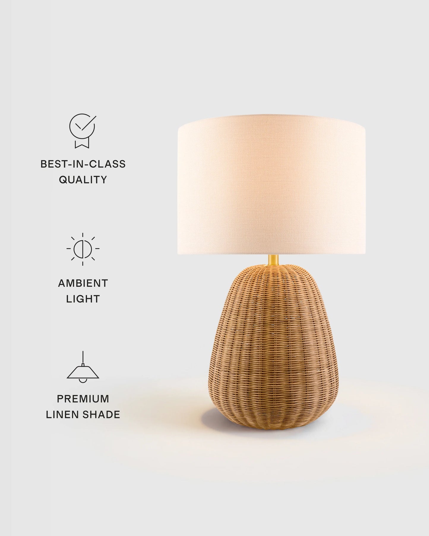 Natural Rattan Table Lamp with Linen Shade - One Size / Light Brown