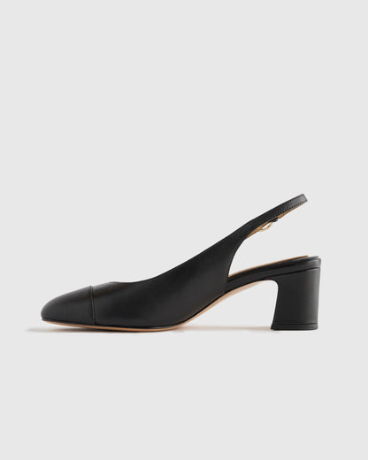 Italian Leather 65mm Cap Toe Slingback - 5 / Cashew