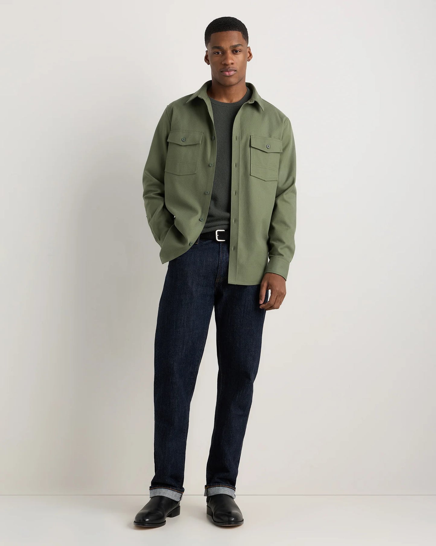 Brushed Cotton Wool Utility Overshirt - S / True Black