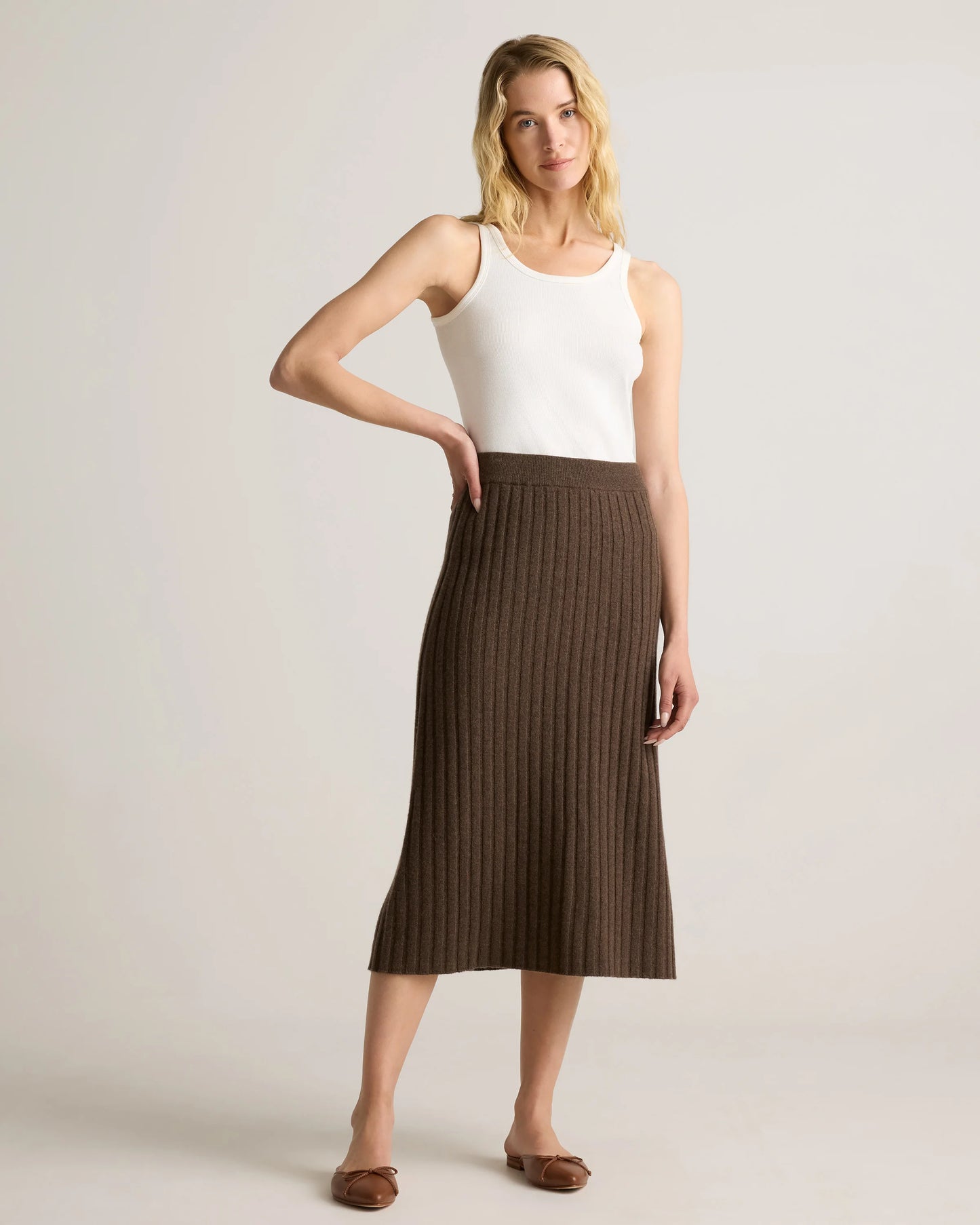 Mongolian Cashmere Midi Skirt - XS / Brown
