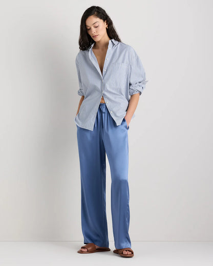 100% Washable Silk Drawstring Wide Leg Pants - XS / Champagne