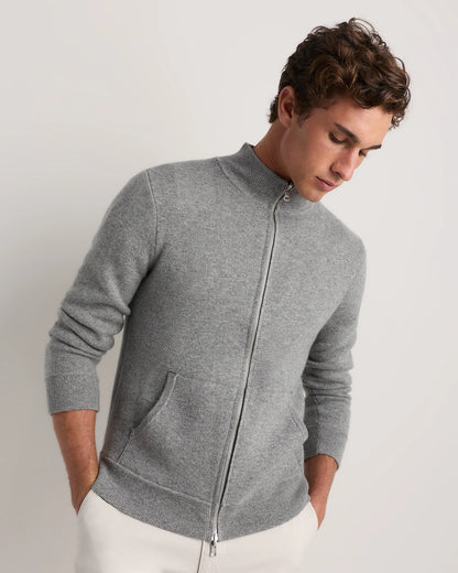 100% Reversible Cashmere Full Zip Sweater - S / Black/Charcoal