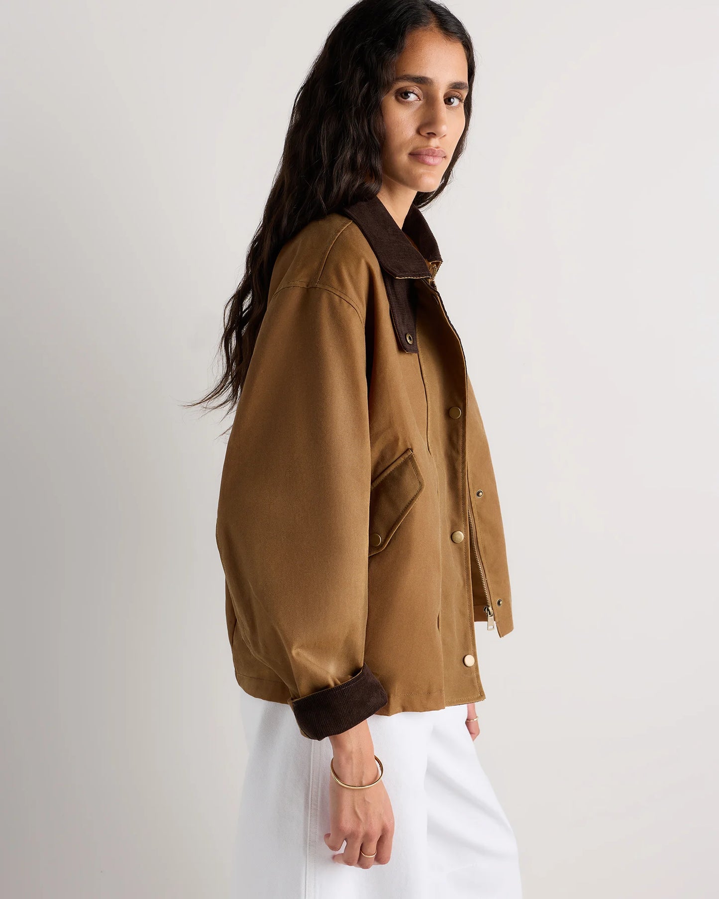 Organic Waxed Cotton Cropped Barn Jacket - XS / Vintage Black
