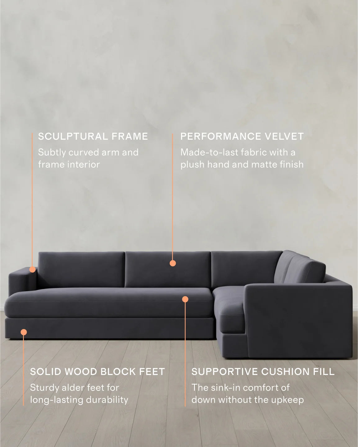 Sierra Curved Arm L Sectional in Performance Velvet - Right Arm / Sable