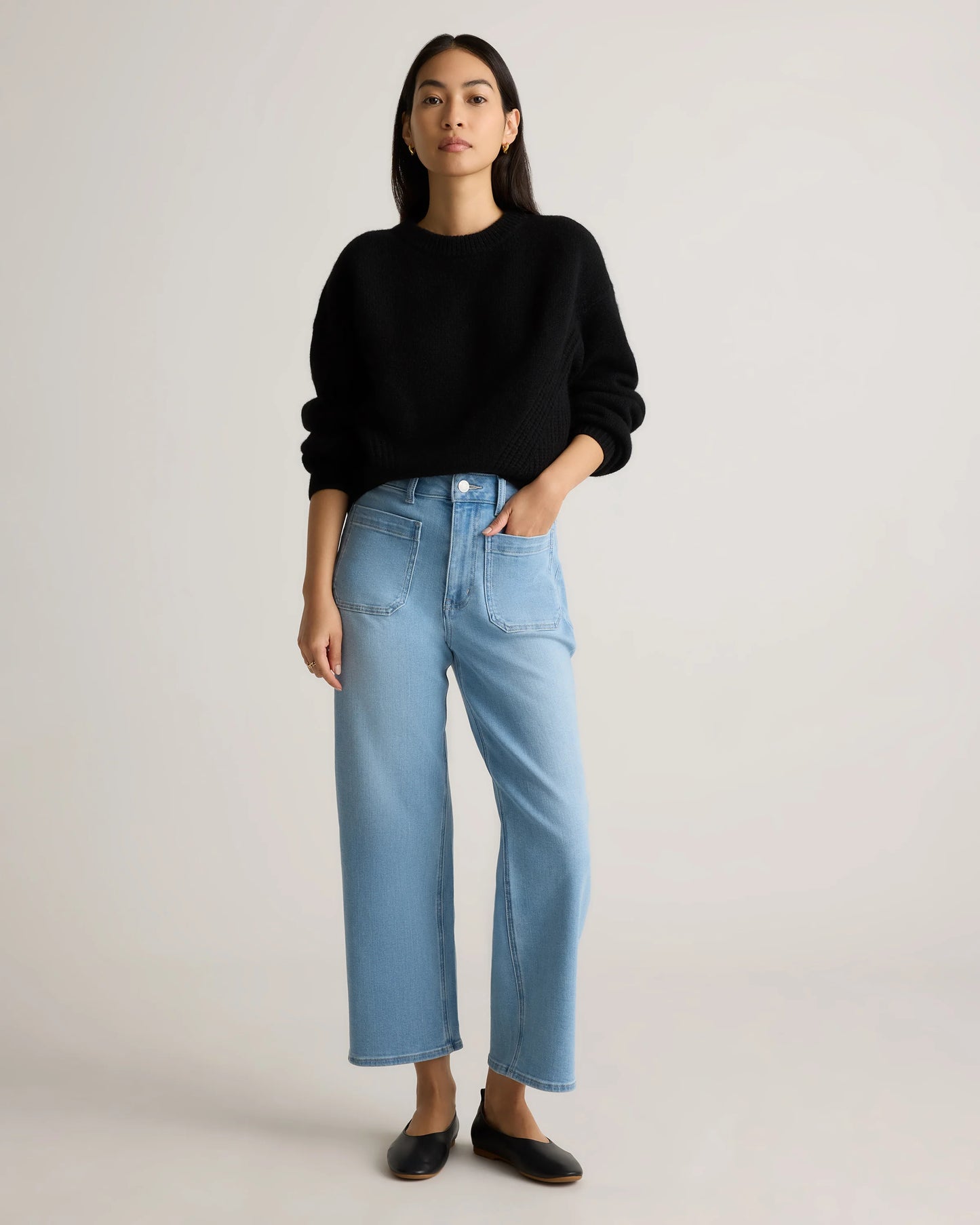 Bella Stretch Patch Pocket Wide Leg Jeans - 24 / Deep Sea Blue