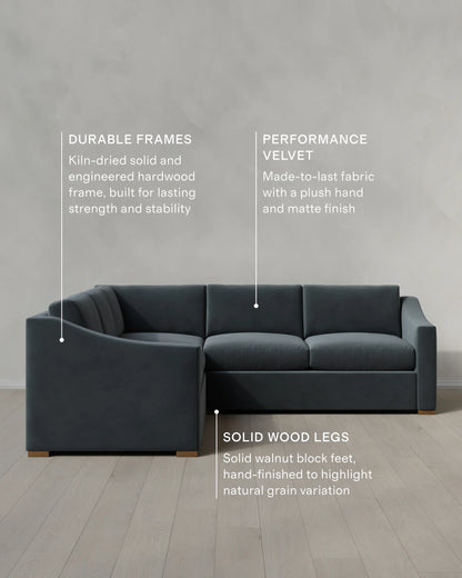 Hollis Slope Arm L Sectional in Performance Velvet - 110x110 / Gunmetal