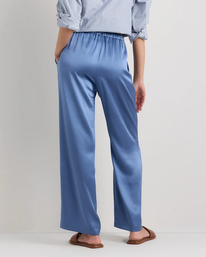 100% Washable Silk Drawstring Wide Leg Pants - XS / Champagne