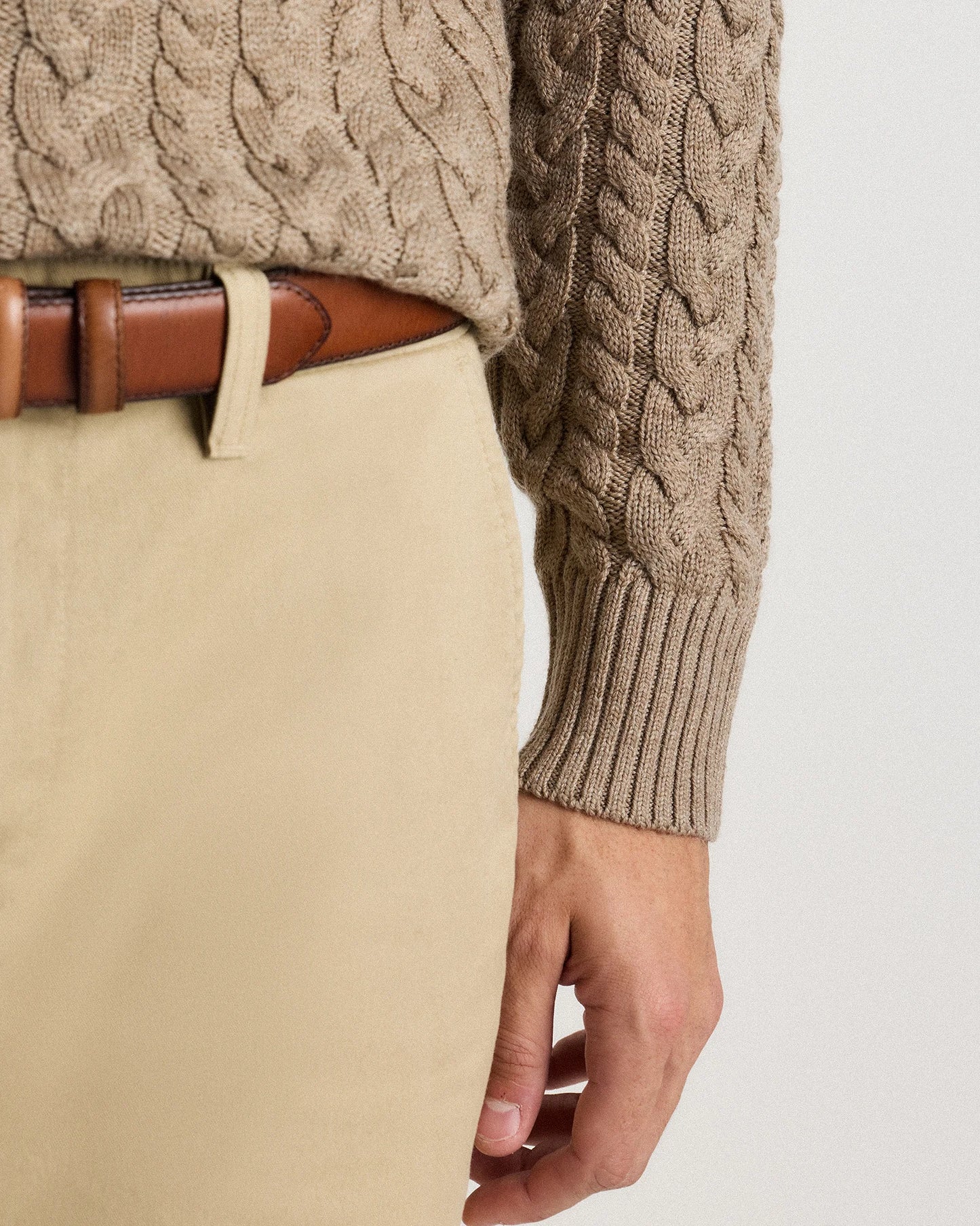 Australian Merino Wool Cable Crewneck Sweater - S / Heather Grey