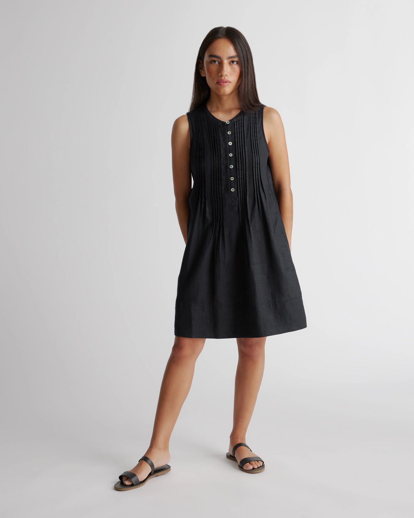 100% European Linen Sleeveless Swing Dress - XS / Classic Mini Gingham