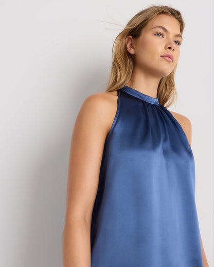 100% Washable Silk Halter Top - XS / Moonstone Blue