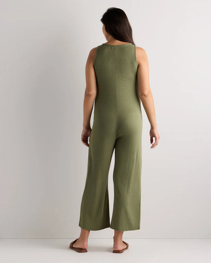 Bamboo Rib Maternity Button Front Jumpsuit - XS / Green Tea