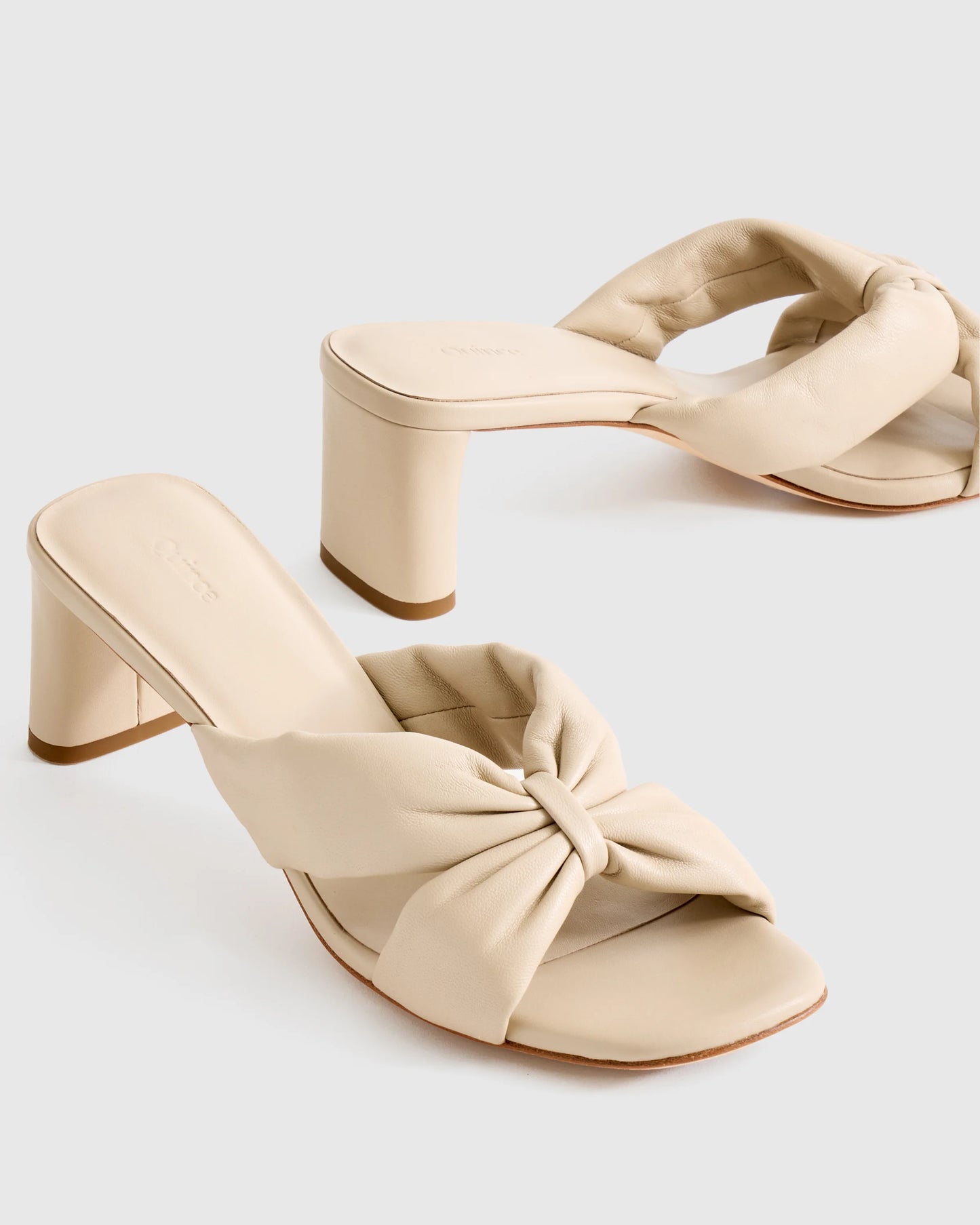Italian Leather Twist Mid Heel Mule - 5 / Almond