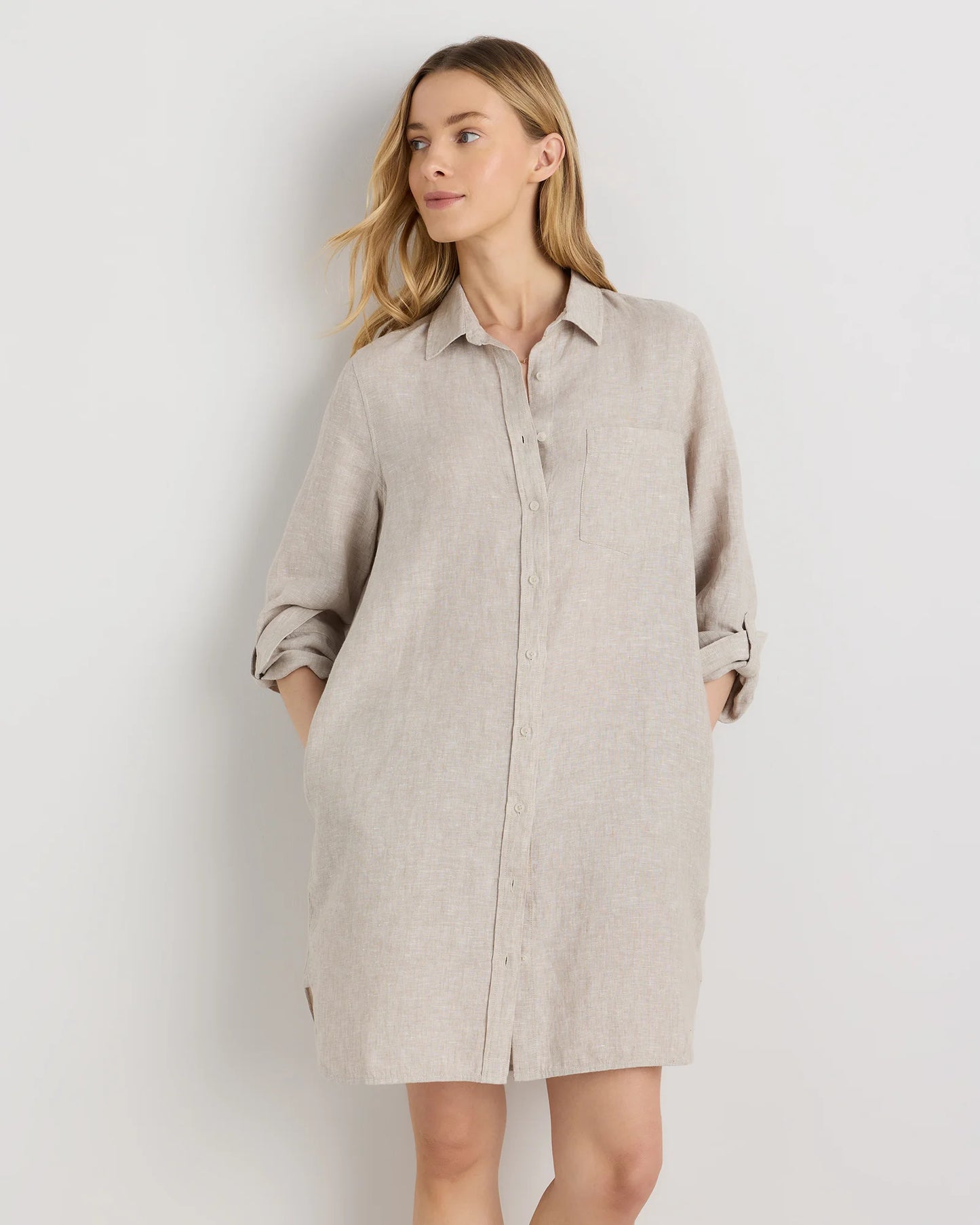 100% European Linen Shirt Dress - XS / Sky Blue Mariner Stripe