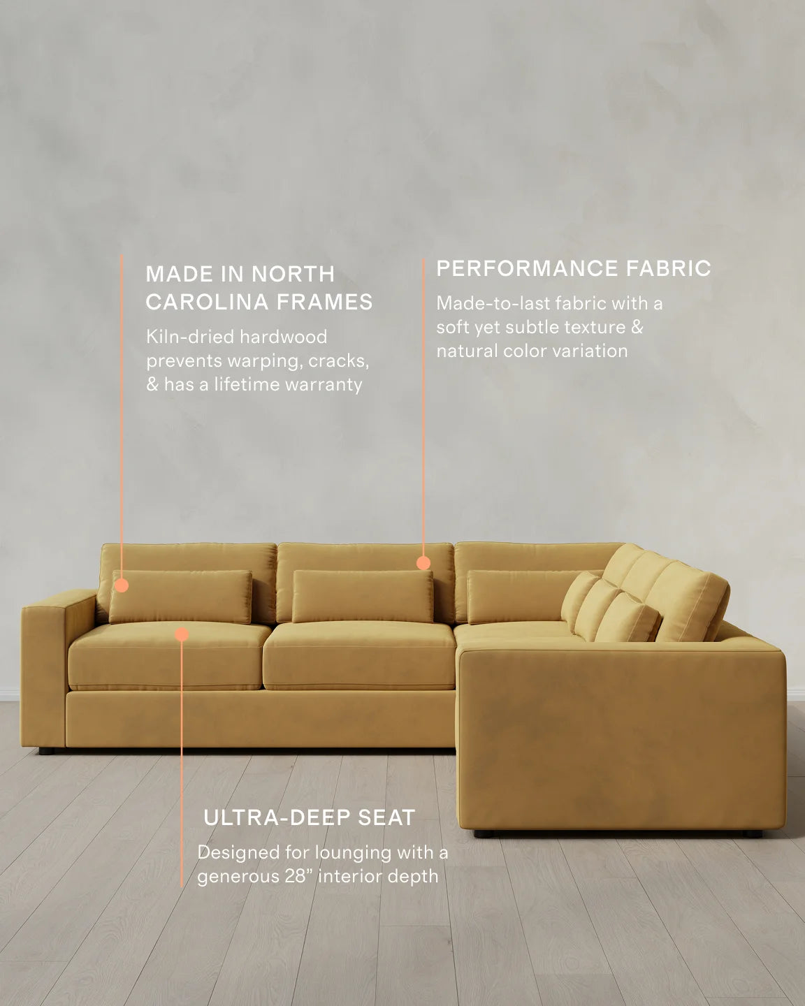 Ashford Deep Seat L Sectional in Performance Velvet - 119x119 / Taupe
