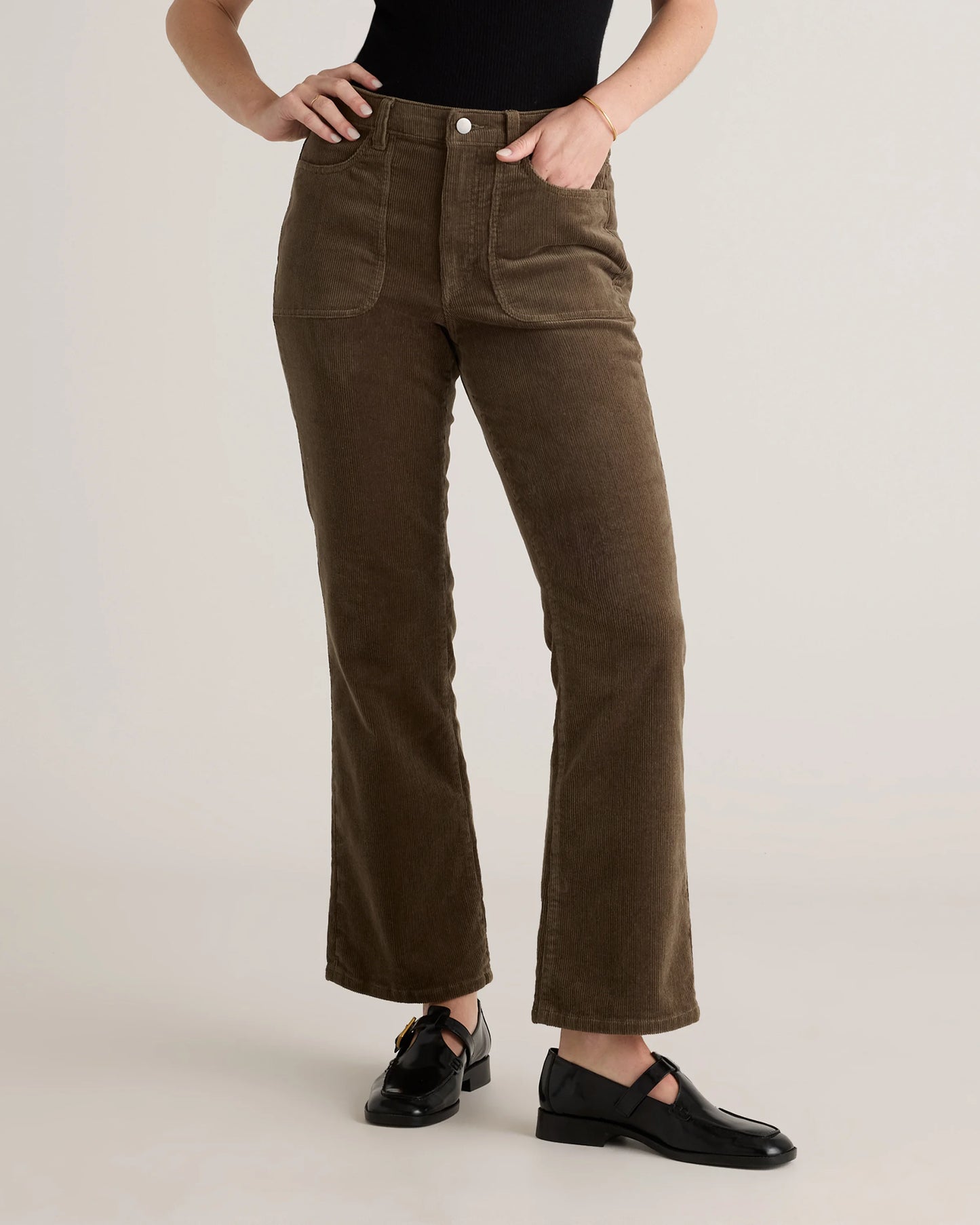Organic Stretch Corduroy Flare Pants - 0 / Black