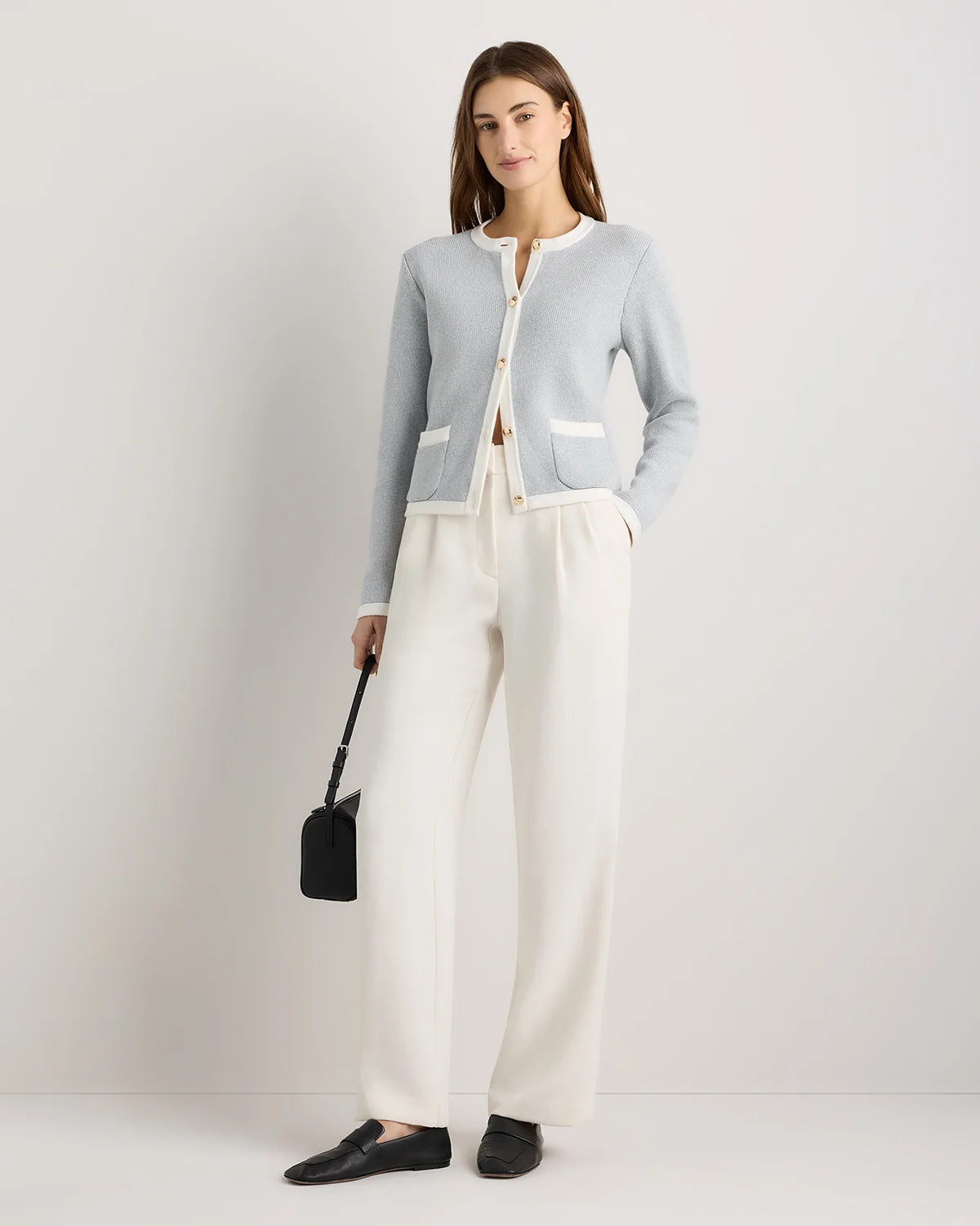 100% Organic Cotton Sweater Jacket - XS / Black/Ivory Colorblock