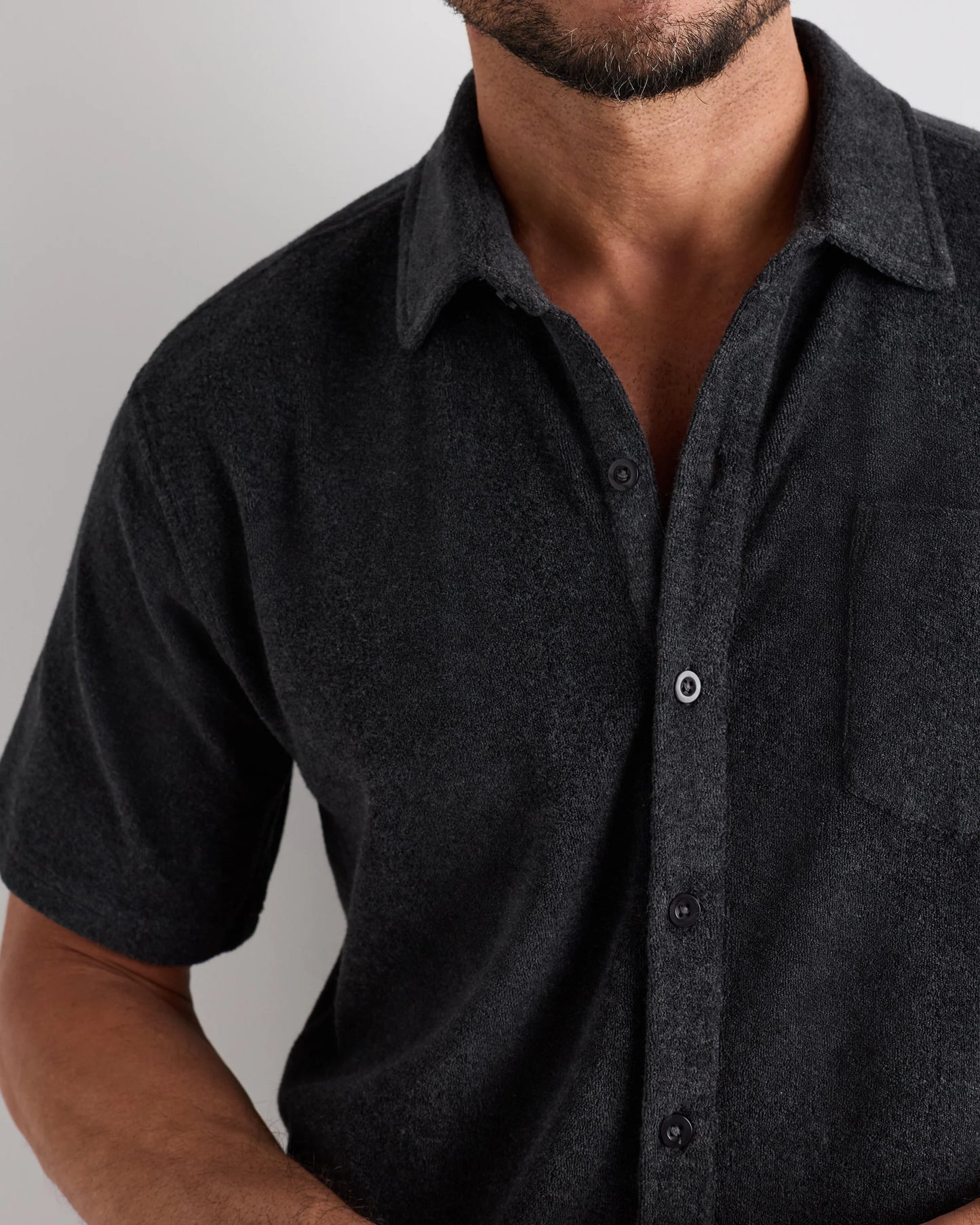 100% Organic Cotton Terry Towel Button Down Polo - S / Heather Charcoal