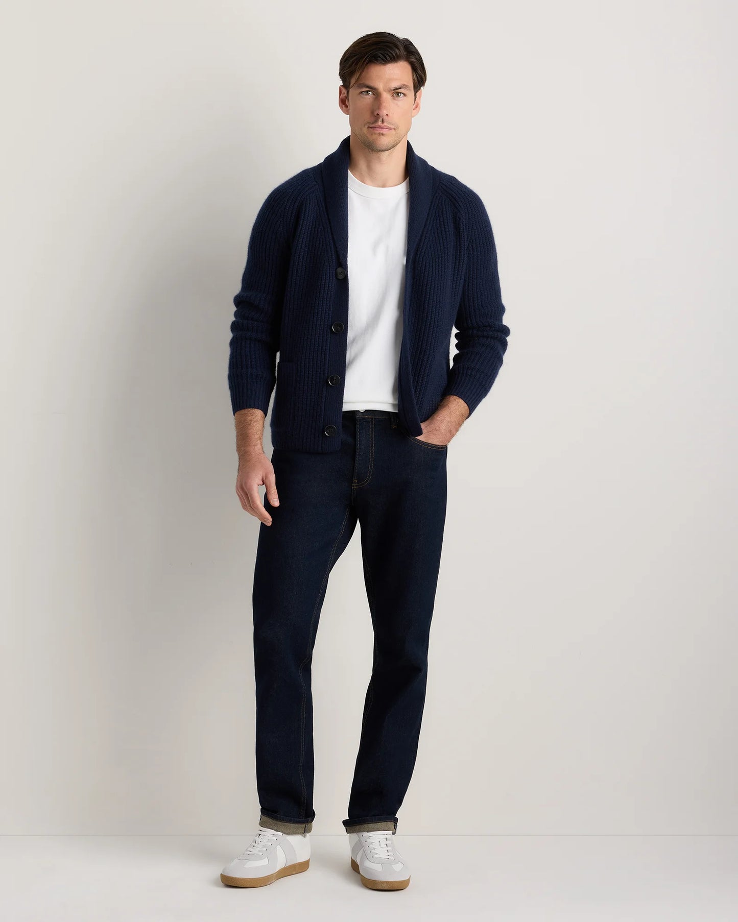 Mongolian Cashmere Shawl Collar Cardigan - S / Black