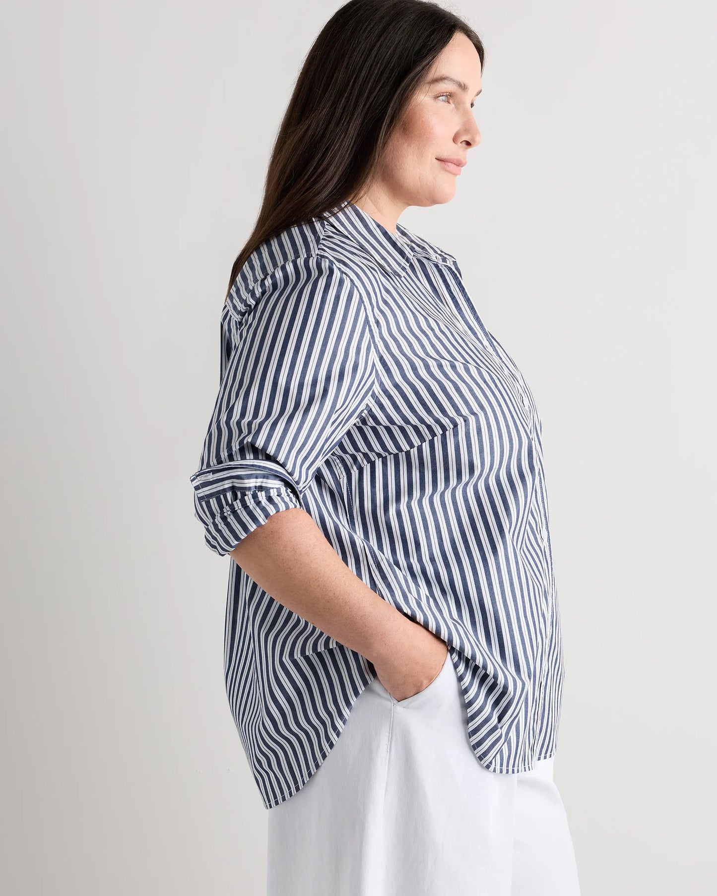 100% Organic Cotton Poplin Long Sleeve Shirt - 1X / Classic White