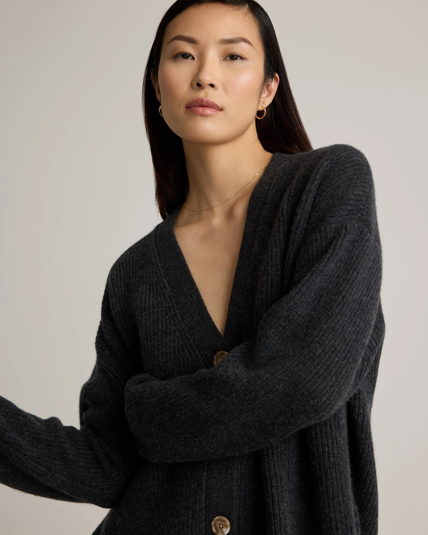 Mongolian Cashmere Fisherman Boxy Cropped Cardigan Sweater - XS / Faded Denim