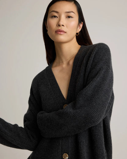 Mongolian Cashmere Fisherman Boxy Cropped Cardigan Sweater - XS / Faded Denim