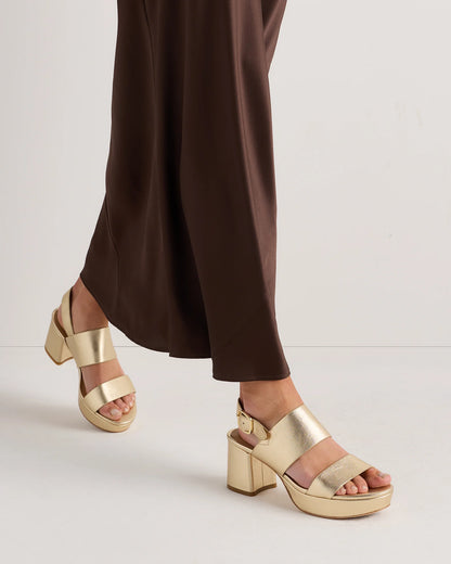 Italian Leather Double Band Block Heel Sandal - 5 / Black