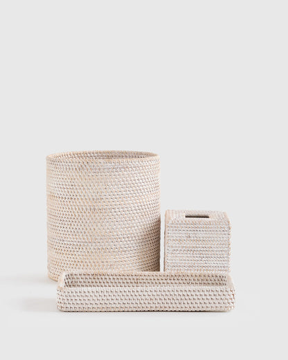 Handwoven Rattan Bathroom Accessories Set - One Size / Natural