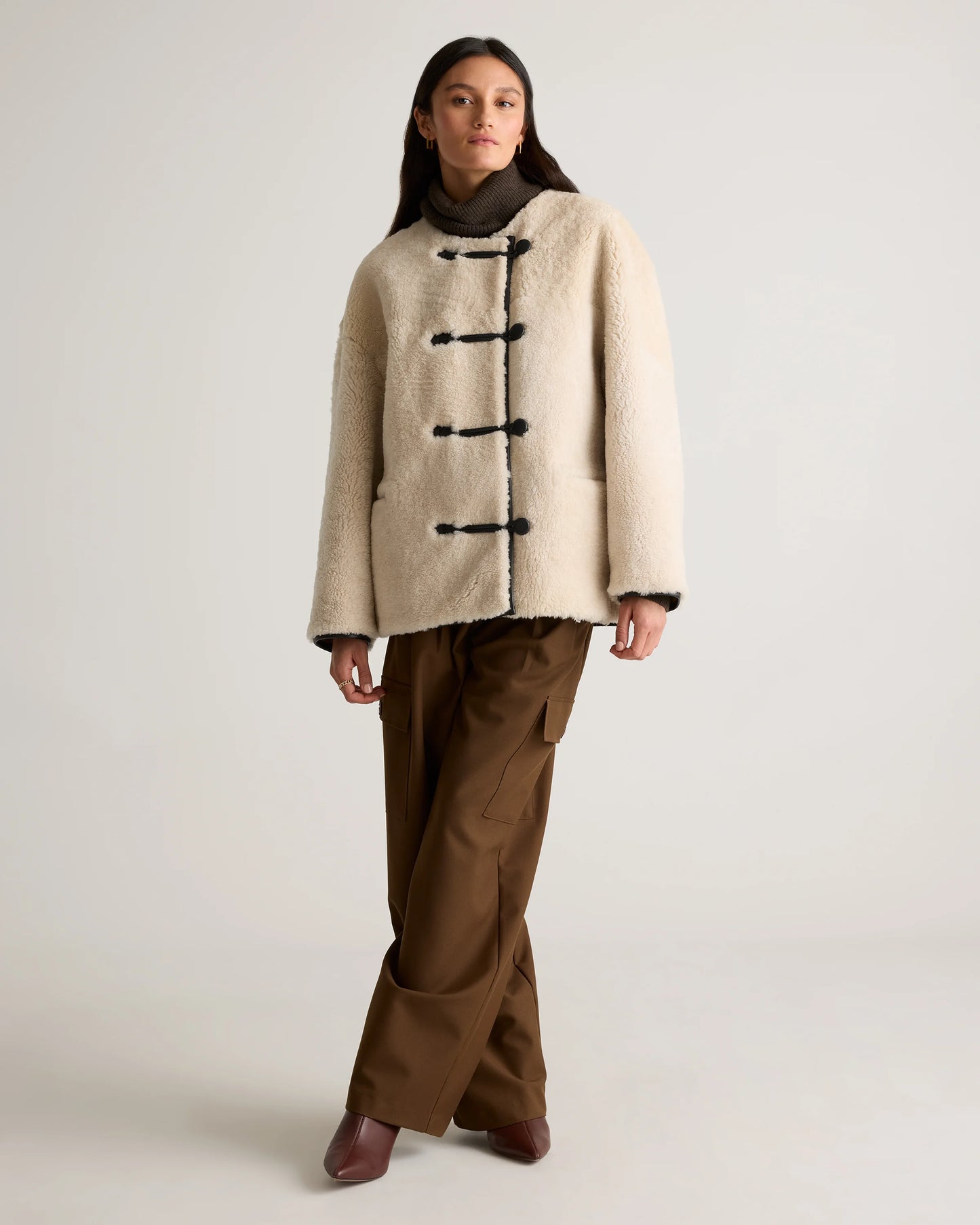 100% Shearling Duffle Jacket - XS / Cream Shearling
