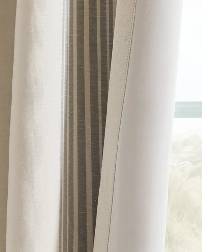 Coastal Stripe Linen Cotton True Blackout Curtain - Single Panel - 48x84 / Ivory/Fog