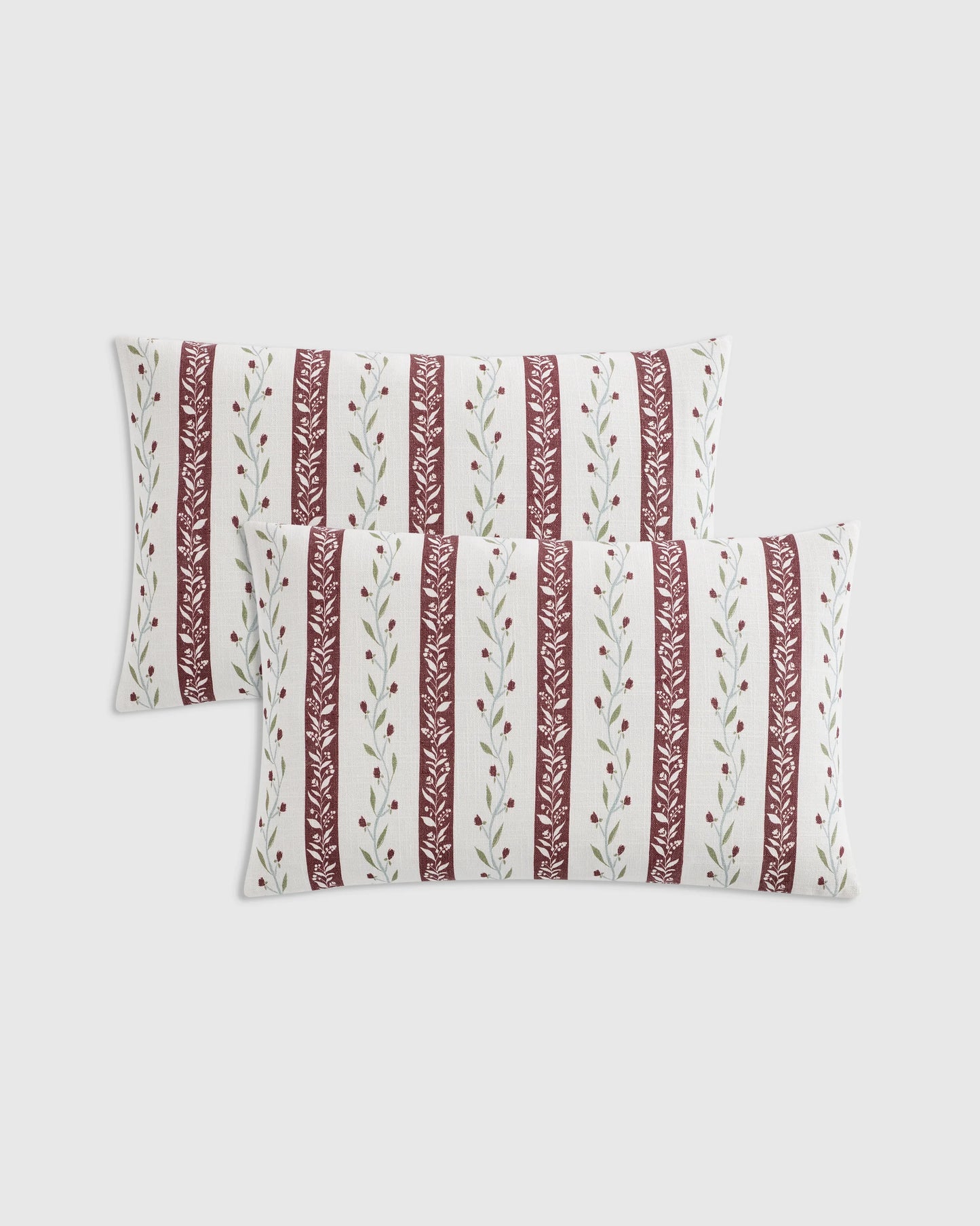 Floral Vine Cotton Pillow Cover (Set of 2) - 12x20 / Light Blue Stripe
