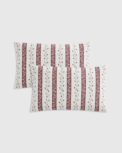 Floral Vine Cotton Pillow Cover (Set of 2) - 12x20 / Light Blue Stripe