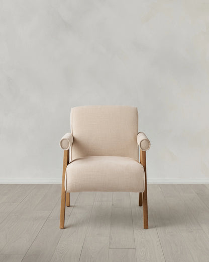 Solid Wood and Performance Chenille V-Leg Chair - One Size / Natural