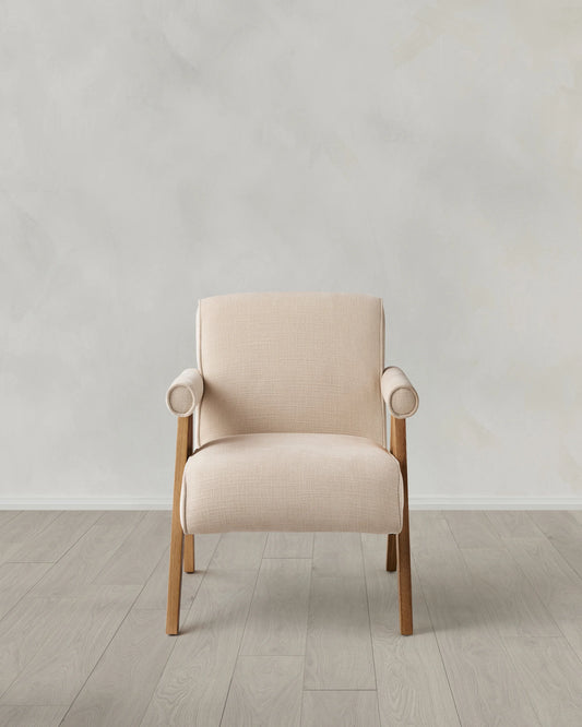 Solid Wood and Performance Chenille V-Leg Chair - One Size / Natural